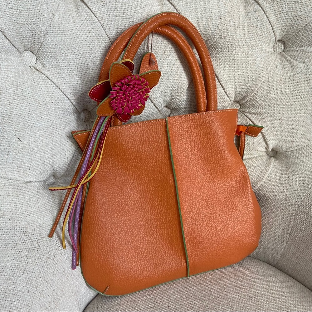 Purse Vegan Boho Y2K Mellow World Aster Orange Ornate Fringe Pink Flower NWOT